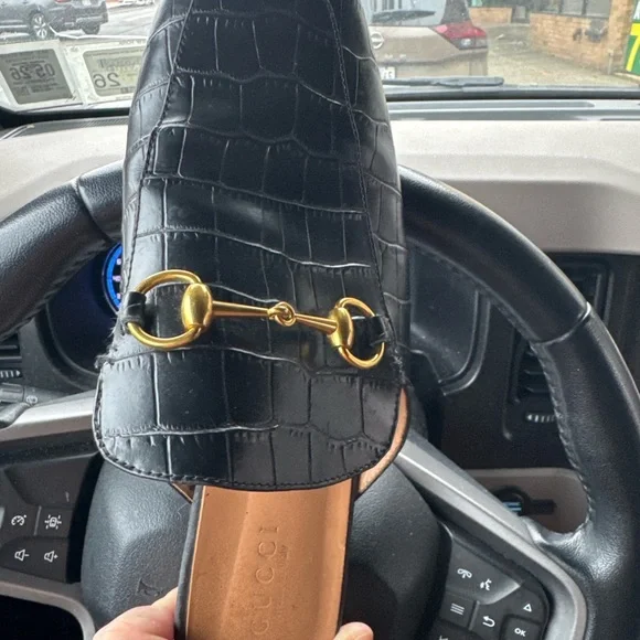 Gucci Horsebit Croc Embossed Leather Loafer Mule – Black – Size 45 - Picture 6 of 8